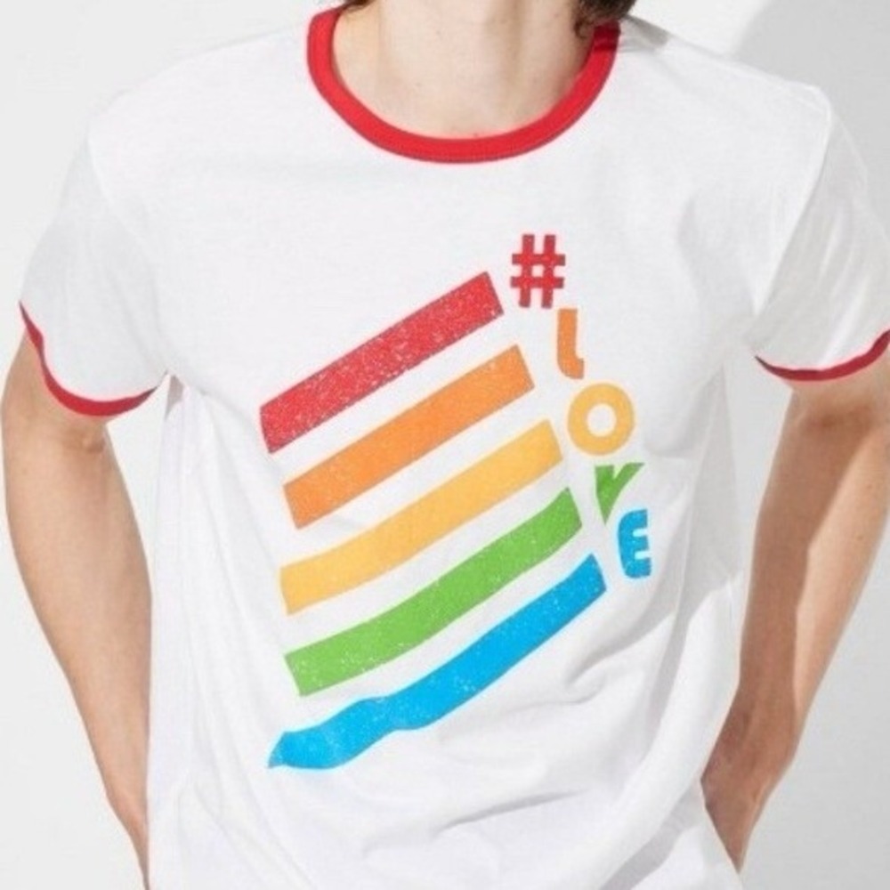 Target Pride #Love Ringer T-Shirt‎ Unisex Large White Rainbow Graphic Tee NEW